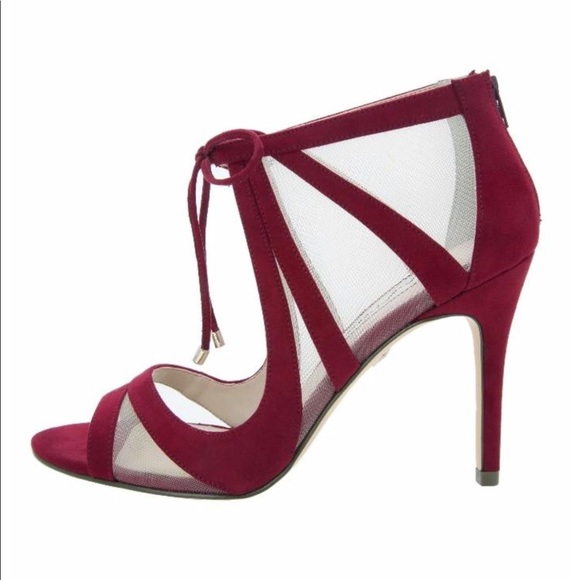 Red Wine Illusion Peep Toe Stiletto Heel Sandals - Picture 7 of 7